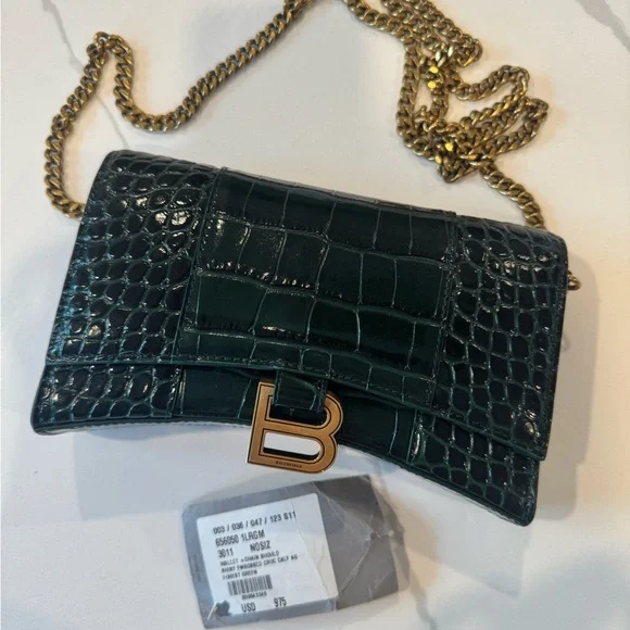 Balenciaga Green Crocodile wallet on chain - Picture 5 of 8